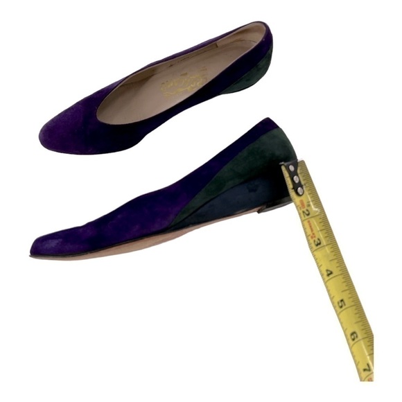 Salvatore Ferragamo Purple Green Black Suede Wedges size 8 AA made in Italy - Picture 5 of 15